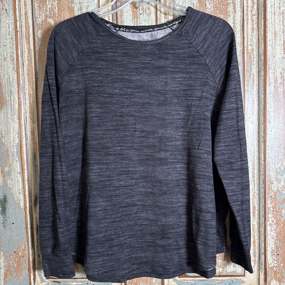 Muk Luks Womens Sweater Long Sleeve Dark Gray Pullover Crewneck Petite Large